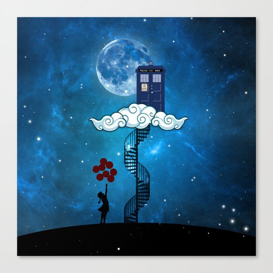 Tardis Stair banksy ballons Girl Canvas Print