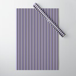 [ Thumbnail: Medium Slate Blue, Pale Goldenrod, and Black Colored Lines/Stripes Pattern Wrapping Paper ]