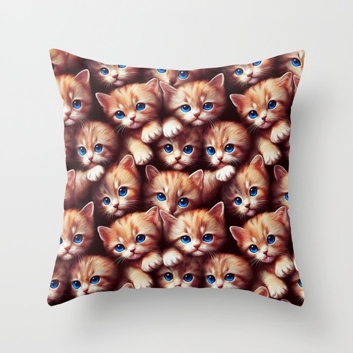 Red Kittens with blue eyes - pattern Throw Pillow