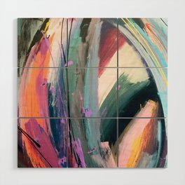 Eye of the Beholder [4]: a colorful, vibrant abstract in purples, blues, orange, pink, and gold Wood Wall Art