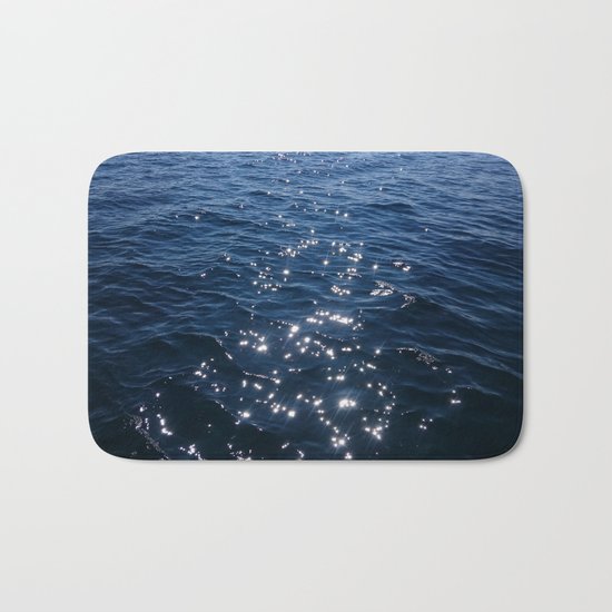 Sparkly Deep Blue Sea Waves Bath Mat