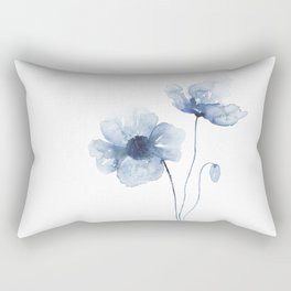 Blue Watercolor Poppies Rectangular Pillow
