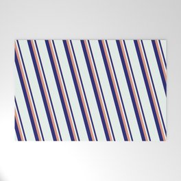 [ Thumbnail: Dark Salmon, Midnight Blue & Mint Cream Colored Stripes Pattern Welcome Mat ]