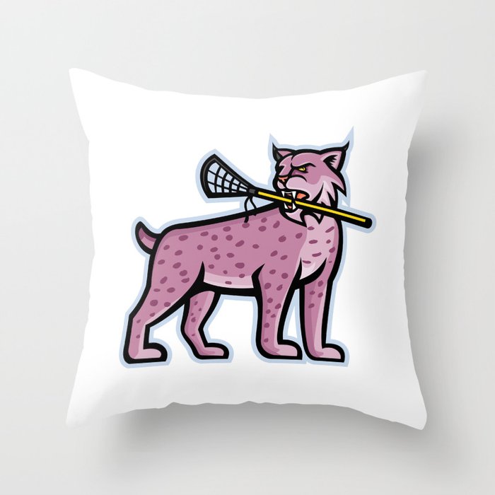 Bobcat or Lynx Lacrosse Mascot Throw Pillow