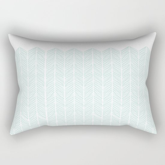 Hand drawn Herringbone in Aqua Rectangular Pillow