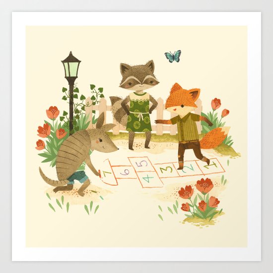 Hopscotch with Critters Art Print