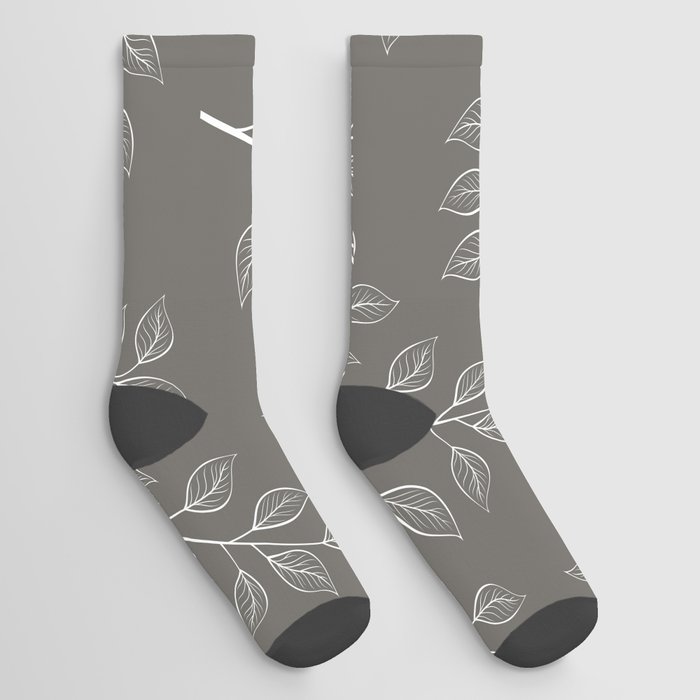 Gray Fall Leaf Print Socks