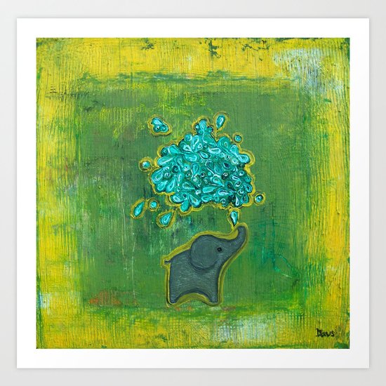 Elephant Shower Art Print