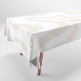 Liquid Swirl Abstract Pattern in Pale Beige and White Tablecloth