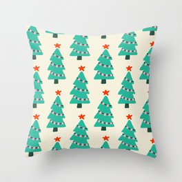 Christmas Tree Pattern (teal/green/red/cream) Throw Pillow