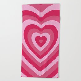 Kess InHouse afe Images Pastel Hearts Pattern Pink Red Illustration Round Beach Towel Blanket 