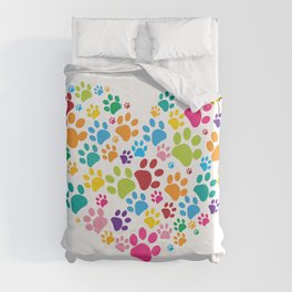 Dog paw print made of heart colorful Duvet Cover