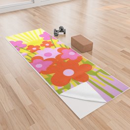 Sunny Spring Flowers Ombre Pink and Yellow Yoga Towel