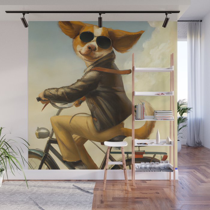 Anthropomorphic dog riding a bicycle Wall Mural