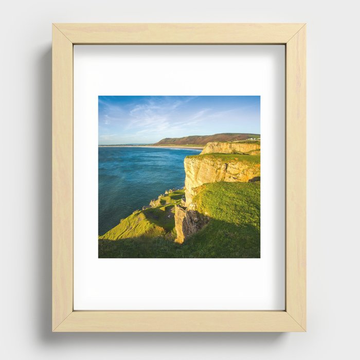 Great Britain Photography - Sunset Shining On A Cliff By The Blue Ocean Recessed Framed Print
