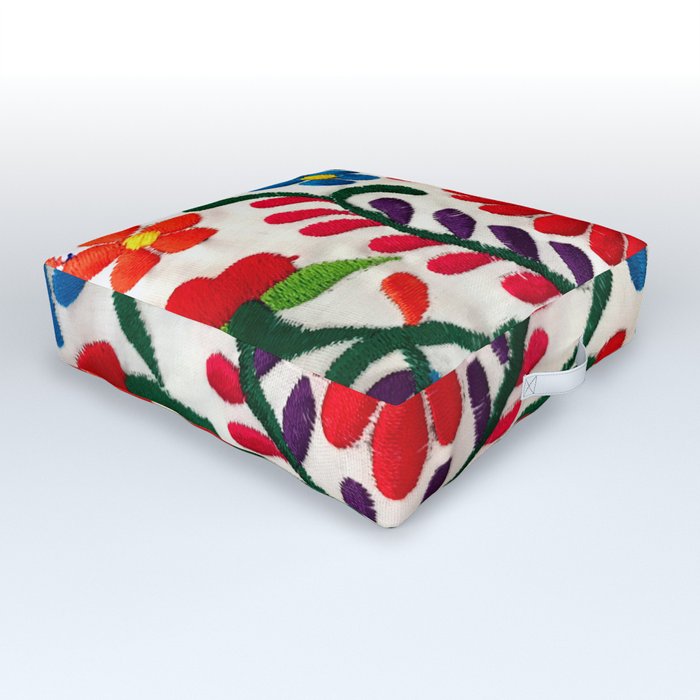 Red Mexican Flower Outdoor Floor Cushion