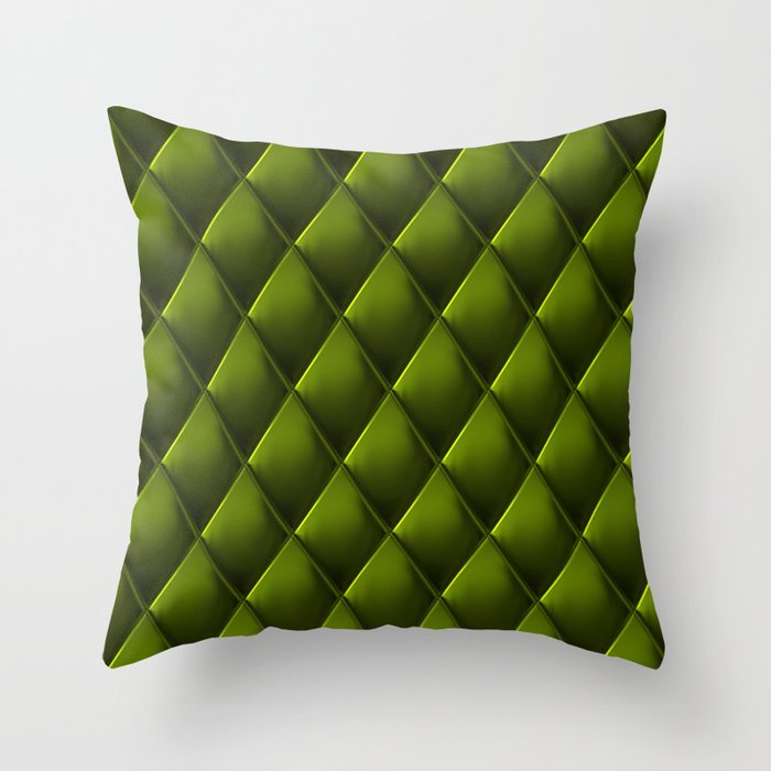 Olive Green Polished Quilted Leather Padding Throw Pillow