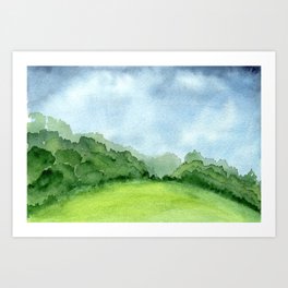 meadowland Art Print | Serene, Field, Sky, Trees, Meadow, Calm, Happy, Abstract, Woods, Landscsape 