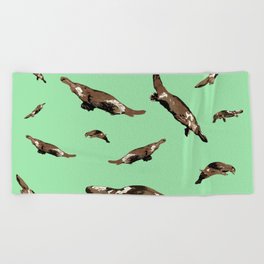 Platypus Ornithorhynchus anatinus green Beach Towel
