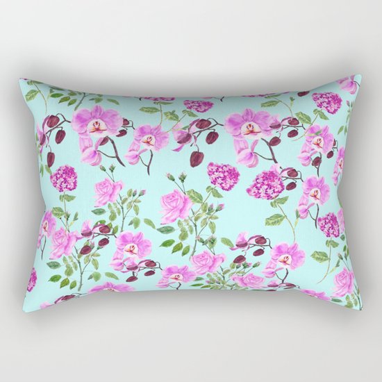 pink purple flowers watercolor painting Rectangular Pillow