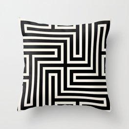 Geometric Mid Century Modern Maze - Black & White Throw Pillow
