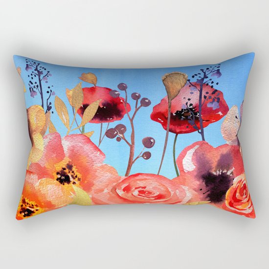 Summer meadow with Flowers and Poppies in Twilight on #Society6 Rectangular Pillow