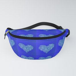 Blue Hearts Pattern Pale Blue Sea Glass in Heart Shape on Blue Square Repeated 2 of 4 Fanny Pack