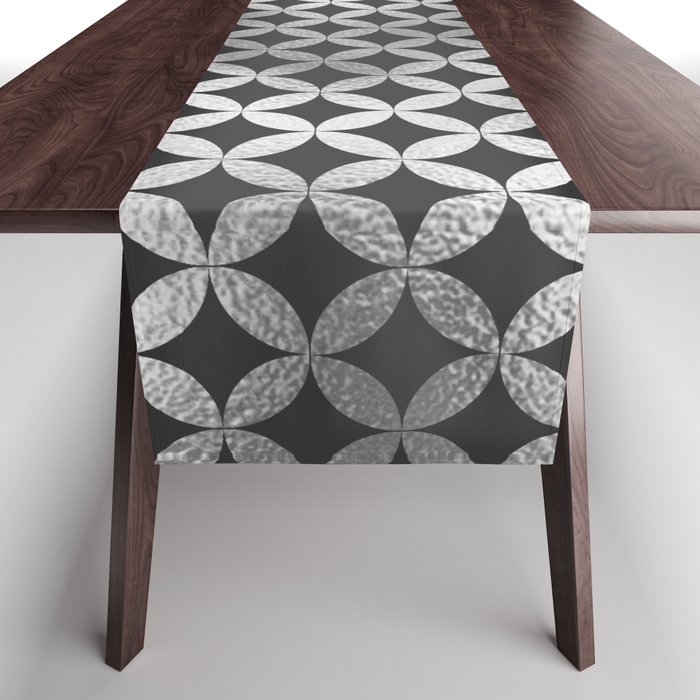 Abstract geometrical black silver quatrefoil pattern Table Runner