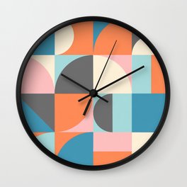 Retro Mid-Century Blue Orange Pink and Cream Geometric Tiles Wall Clock | Geometric, Homedecor, Vintage, Colorfultiles, Midcentury, Abstract, Minimalist, Trendy, Mid Century, Graphicdesign 