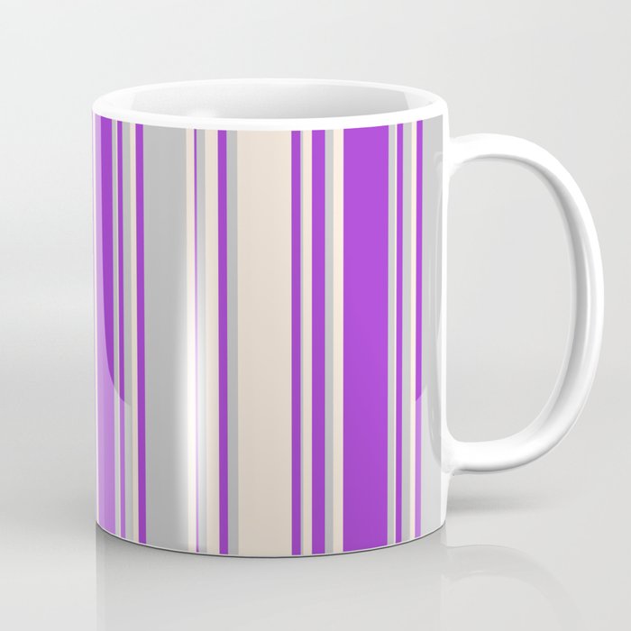 Grey, Dark Orchid & Beige Colored Stripes/Lines Pattern Coffee Mug