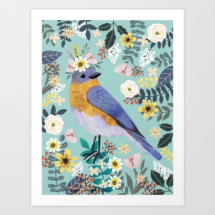 Blue Bird Art Print by Mia Charro | Society6