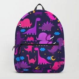 Dinosaurs At Night Pink Purple Dinosaur Kids Pattern Backpack