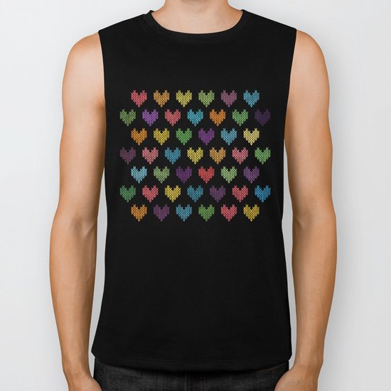 Colorful Knitted Hearts Biker Tank