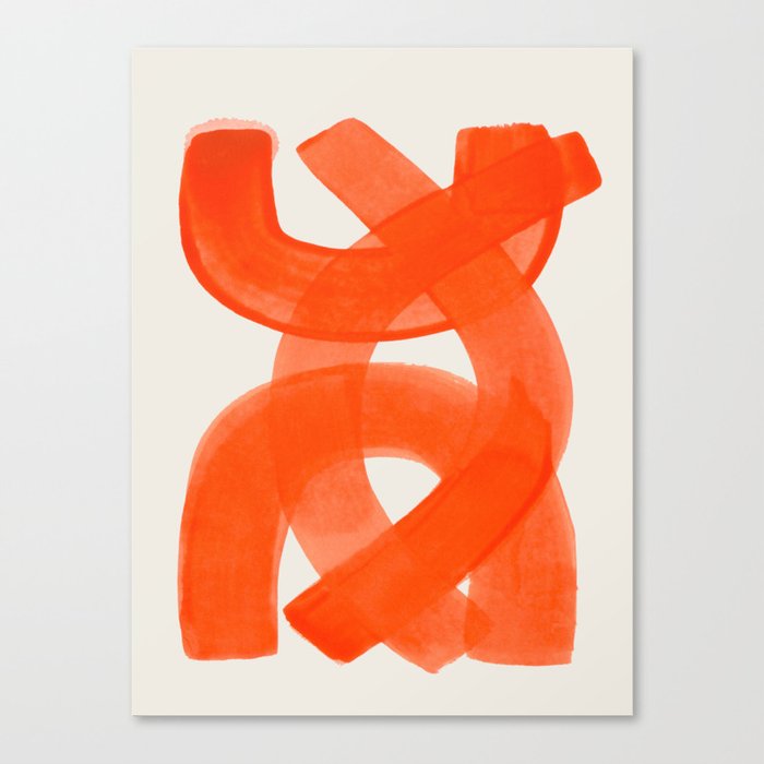 Mid Century Modern Abstract Painting Orange Watercolor Brush