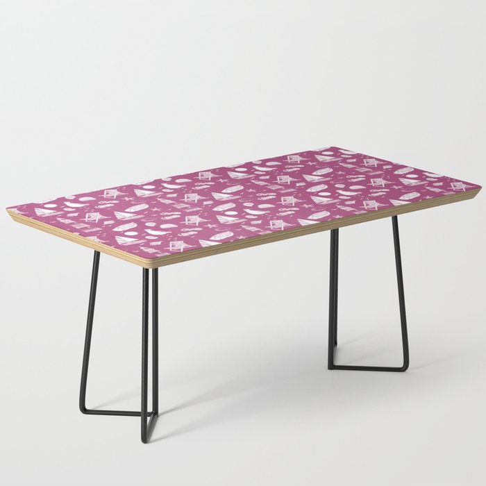 Magenta And White Summer Beach Elements Pattern Coffee Table