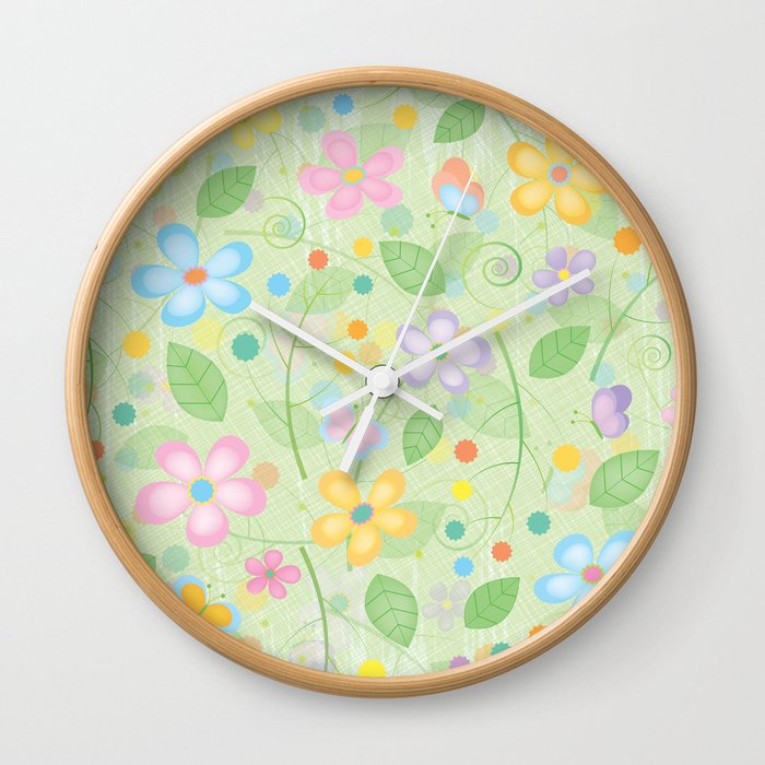 Floral and Butterfly Pattern - Spring Blossom Wall Clock