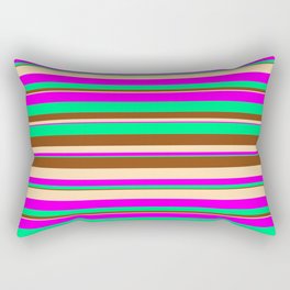 [ Thumbnail: Tan, Fuchsia, Green & Brown Colored Striped Pattern Rectangular Pillow ]
