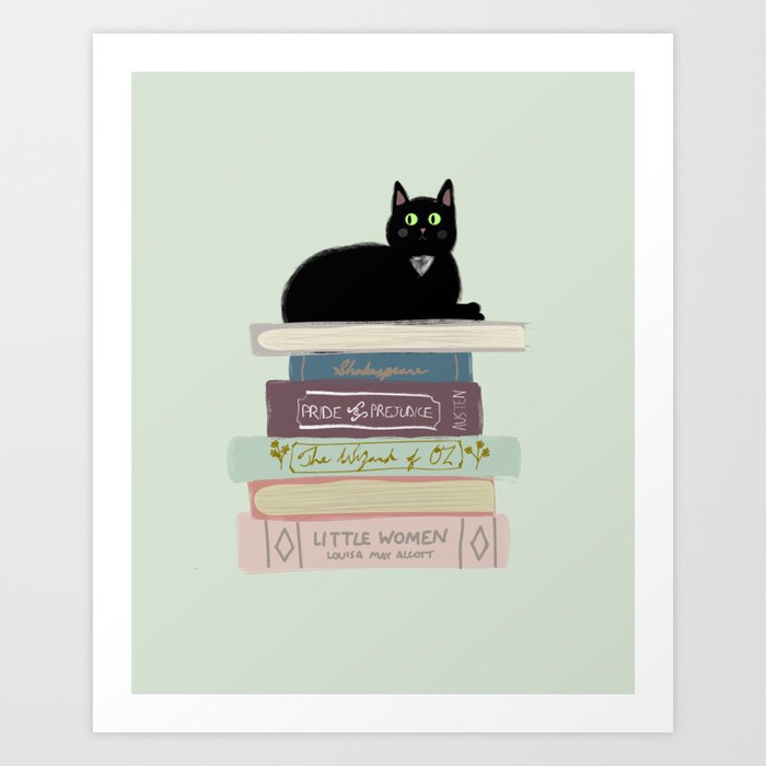 Books & Cats Art Print | Book-themed Art Prints | Art Prints for Bookworms | Art Prints for Readers | The Yasmin Diaries