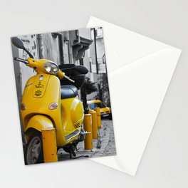 YELLOW MOTORCYCLE SCOOTER IN VINTAGE STREET Stationery Cards