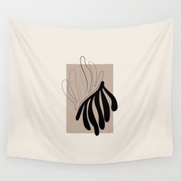 Florid - Henri Matisse Style Abstract Minimal Art Illustration - Black and Beige Floral Design Wall Tapestry
