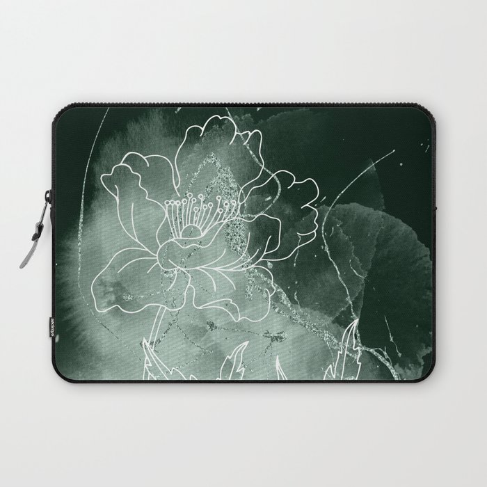 Dark Green Watercolor Floral Design Laptop Sleeve