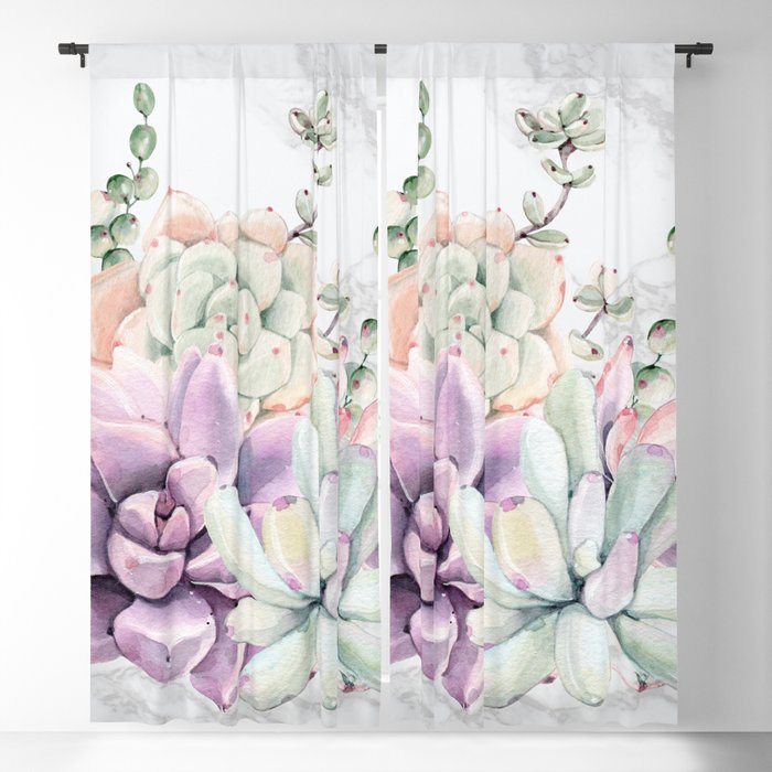 Succulents Mint and Purple Marble by Nature Magick Blackout Curtain
