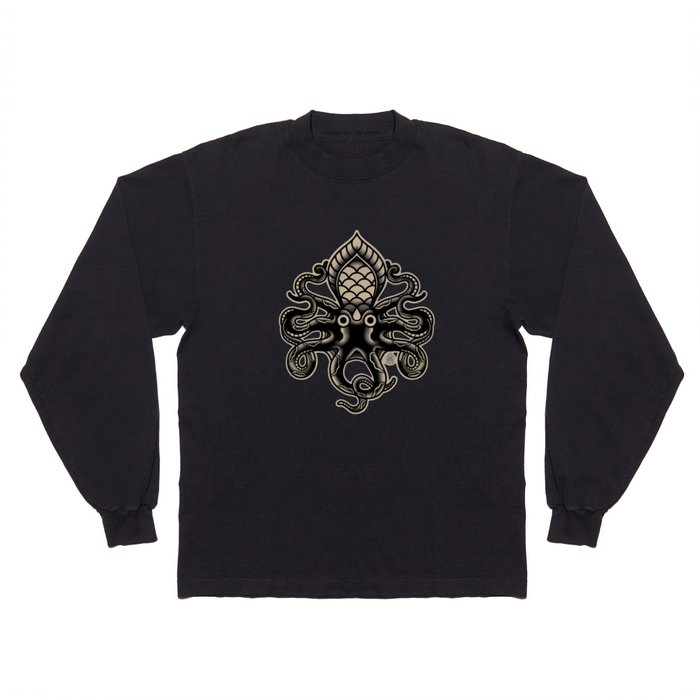 Traditional Tattoo Octopus - BW Long Sleeve T Shirt