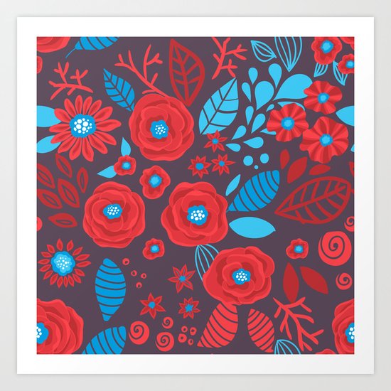 Doodle floral pattern Art Print