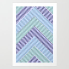 Chevron Zigzag Stripes Retro Blue Lines Geometrical Modern Abstract Boho Art Print