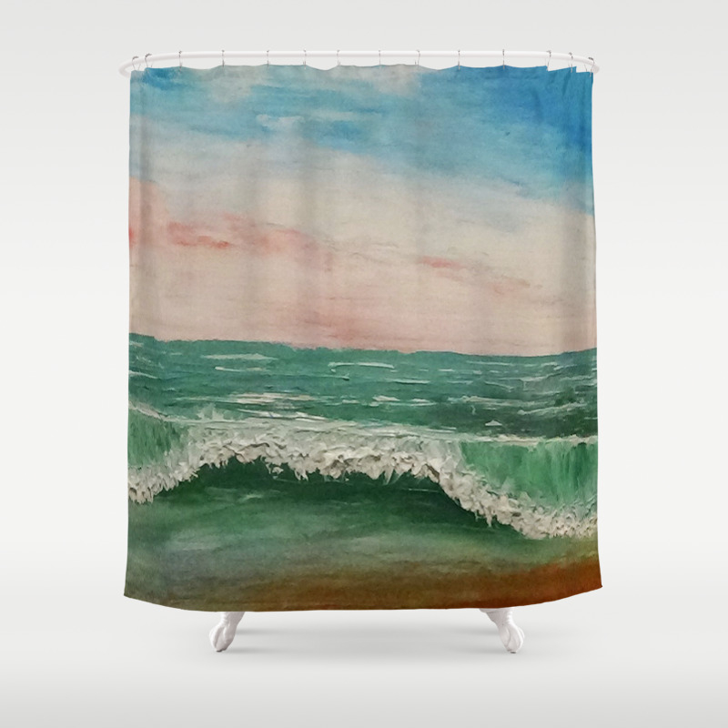 Caribbean Ocean Wave Oil Painting Shower Curtain By Doreengehrke