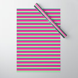 [ Thumbnail: Green, Teal, and Deep Pink Colored Stripes Pattern Wrapping Paper ]