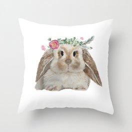 Cute Bunny with Flower Crown Throw Pillow
