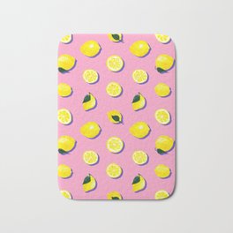 Pink Lemon ~ 80's Pattern Bath Mat | Yellow, Lemons, Pop Art, Retro, Watercolor, Pink, 80S, Painting, Graphicdesign, Radical 