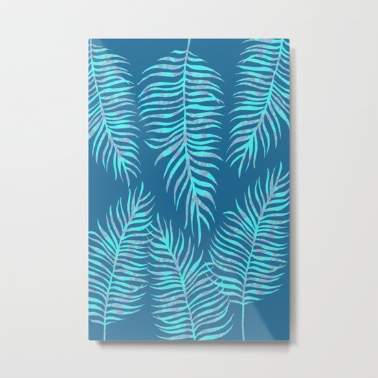 Fern Pattern On Blue Background Metal Print
